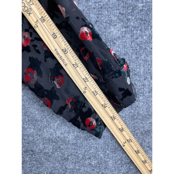 Intro Women's 2X Button Down Shirt Black Burnout Red Floral Velvet - Picture 7 of 13